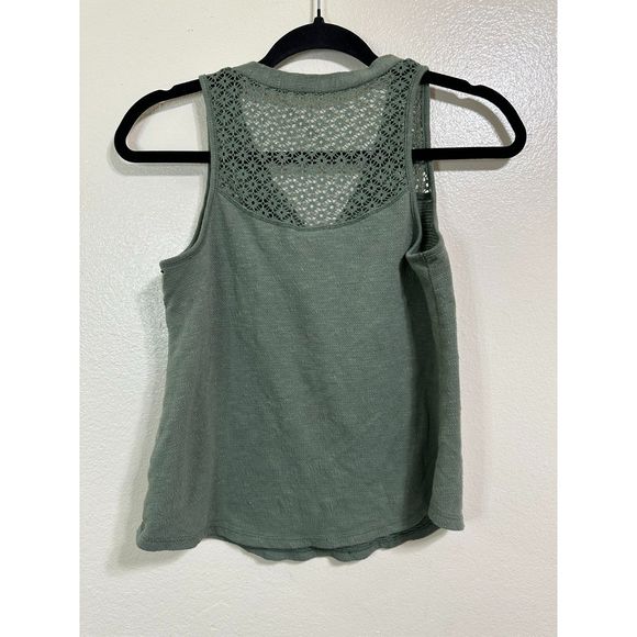 Self Esteem BOHO Lace Sleeveless Tank Olive Green Deep V Button Neckline Size S - Picture 1 of 3